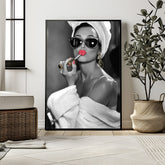 Audrey Hepburn Red Lipstick Wall Art | Modern Black and White Glamour Print - Print